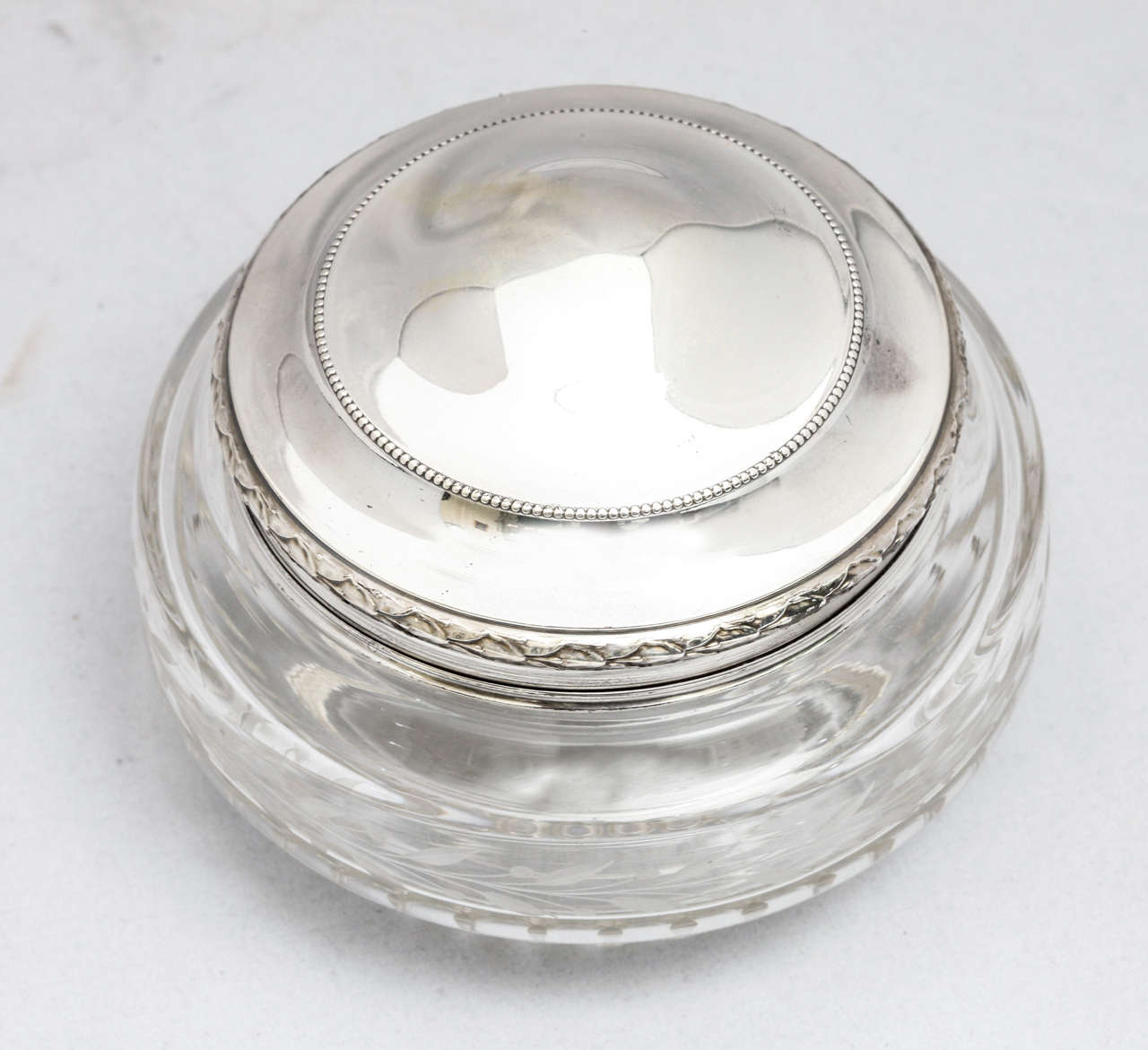 Puiforcat Art Deco Sterling Silver and Crystal Powder Jar 1
