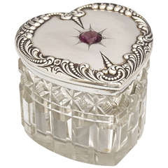 Large Sterling Silver and Crystal Heart Shaped Powder/Trinkets Jar With "Amethyst" Stone