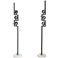 Pair of Angelo Lelli for Arredoluce Black, Chrome and Marble Eyeball Floor Lamps 9