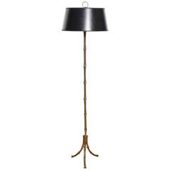 Vintage Maison Bagues Brass Faux Bamboo Tripod Floor Lamp with Black Shade, Circa 1960