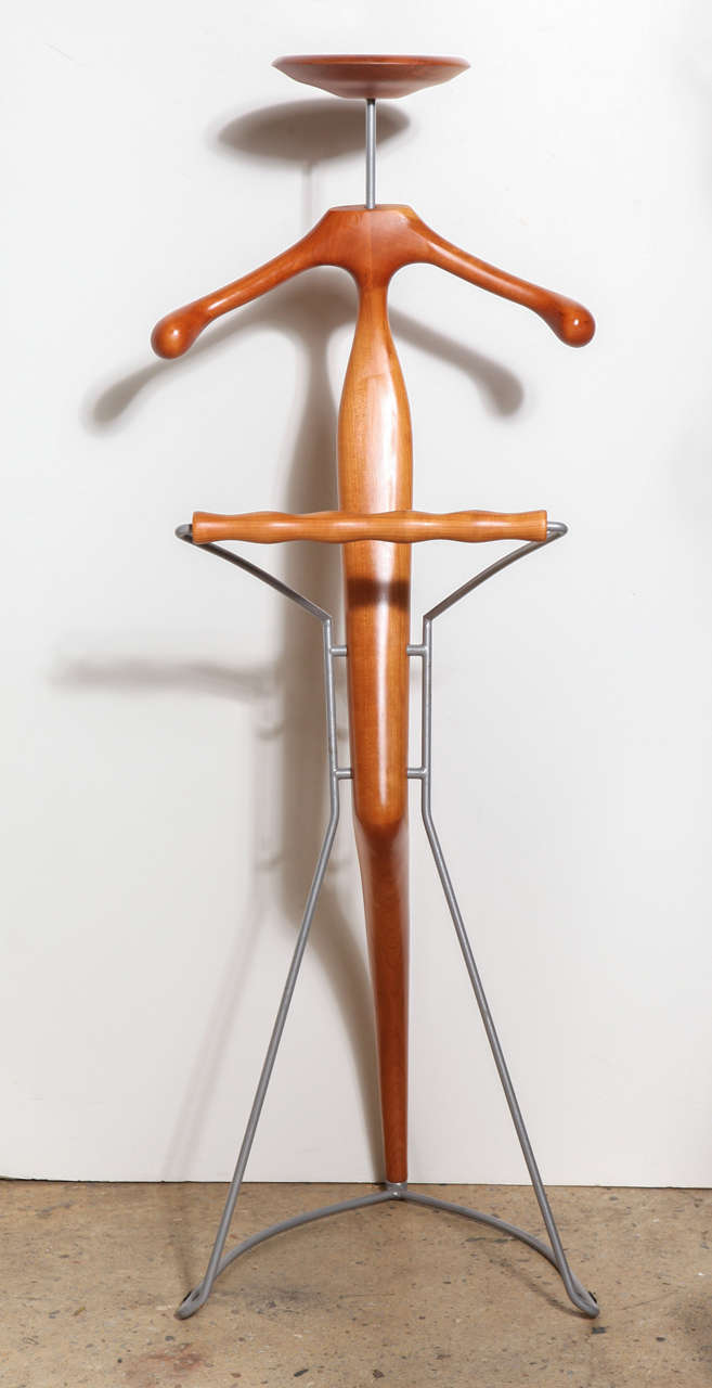 vintage, organic, solid Cherry and Metal Coat Rack or Butler designed by Italian architectural team Maurizio Marconato and Terry Zappa for Porada.
Keeps clothes shapely, offers aeration for Leather Jacket, Suit Jacket, Blazer, Blouse, Trousers,