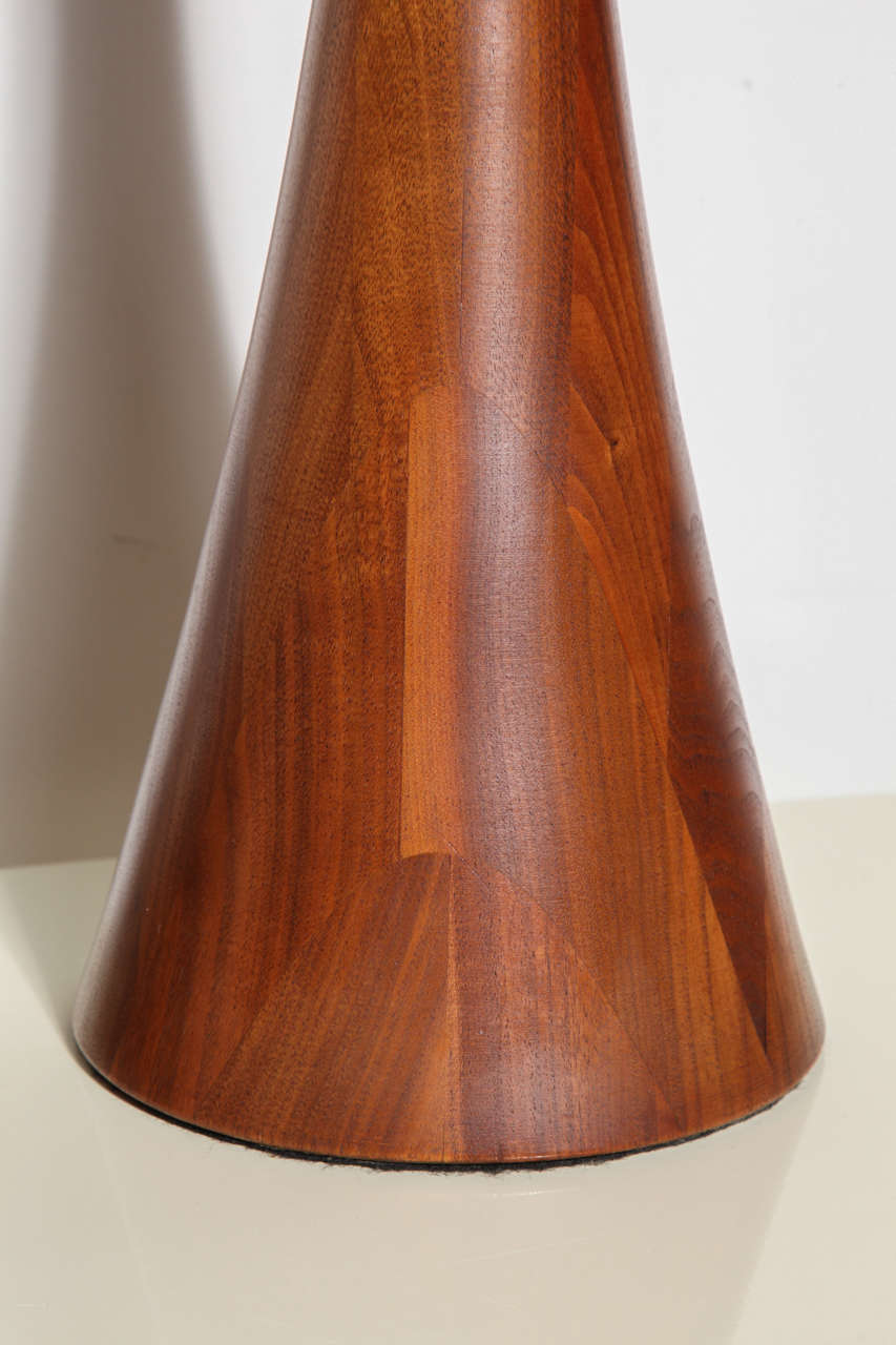 Late 20th Century 1970's pair of tall Phillip Lloyd Powell Solid Turned Walnut Table Lamps