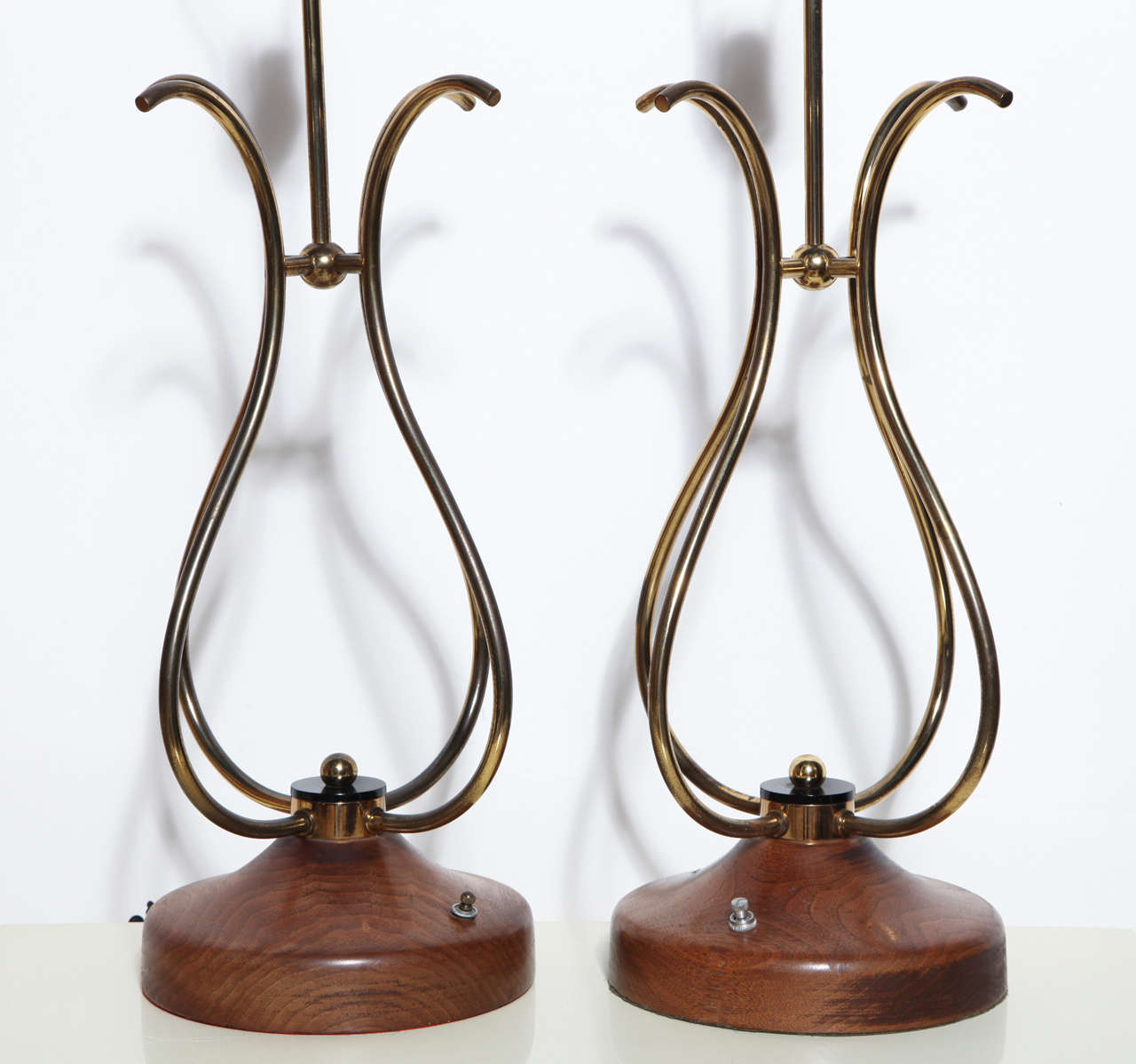 Mid-Century Modern Tall Pair French Style Brass, Lucite & Walnut 