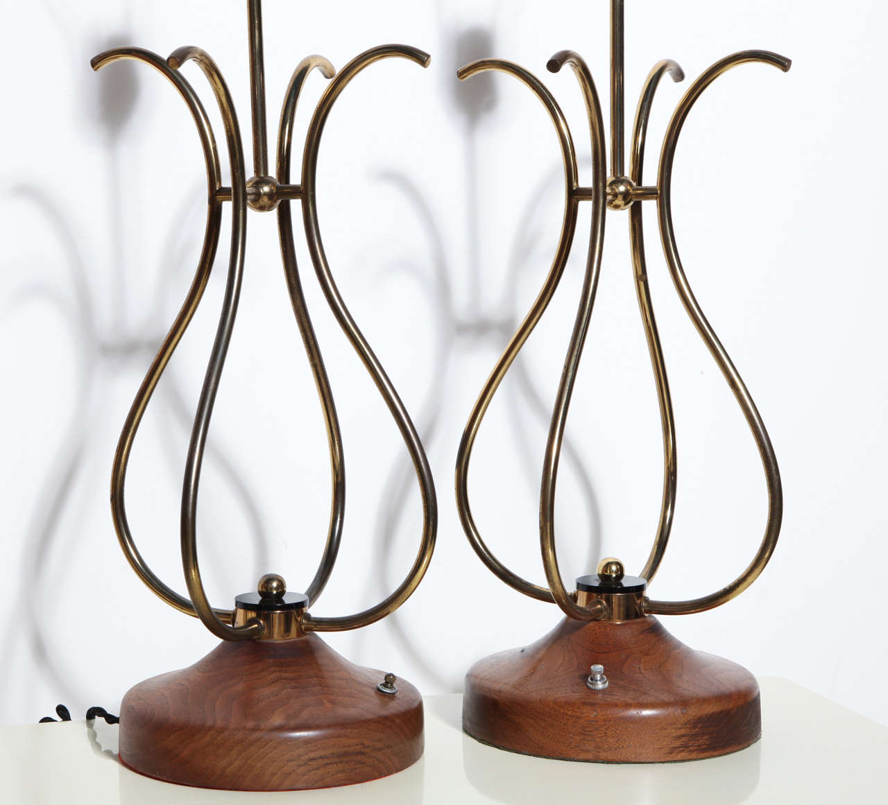 Tall Pair French Style Brass, Lucite & Walnut 