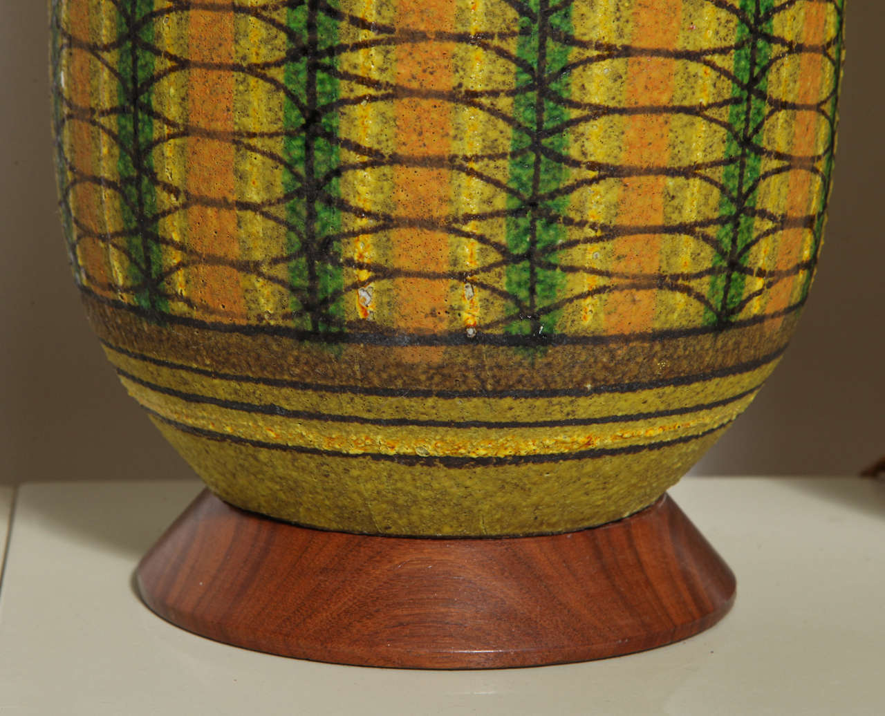 Monumental Pair of Aldo Londi for Bitossi Olive Geometric Ceramic Table Lamps 2