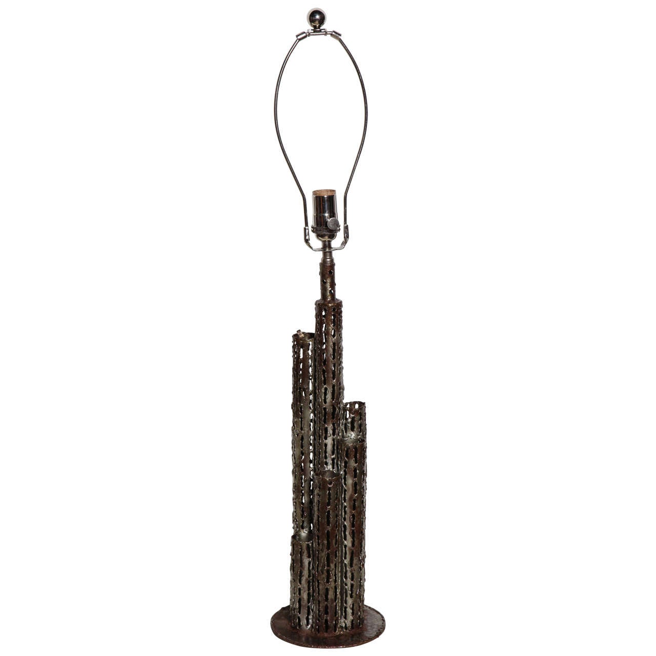 Tall Marcello Fantoni Bronzed Brass Brutalist "Skyscraper" Table Lamp, 1950s