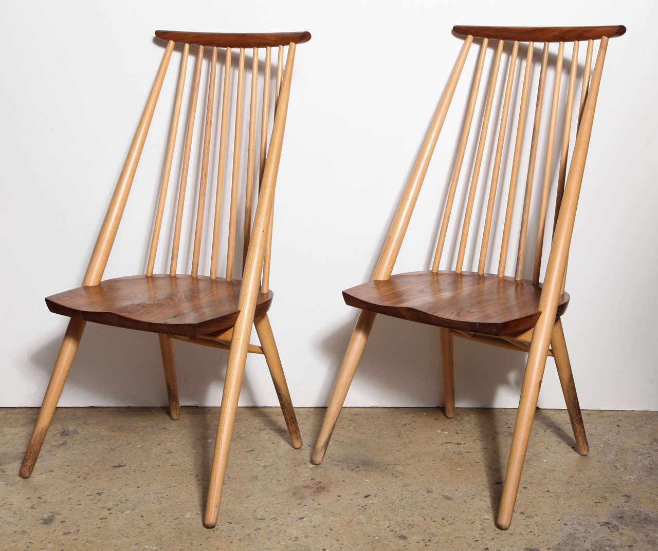 Modern 1970s Set of Four American Craft Revival Beech & Cherry Mademoiselle Side Chairs