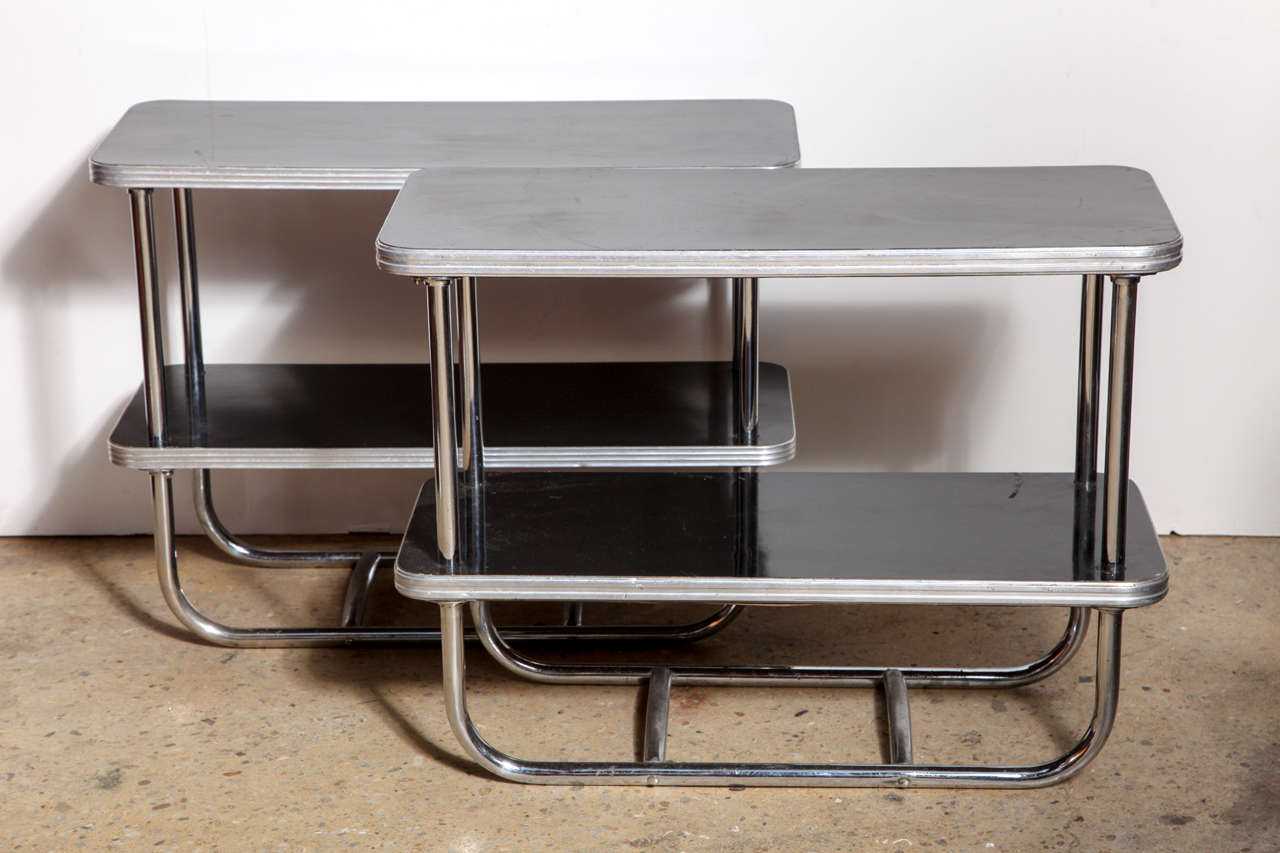 American pair of narrow Art Deco Royal Chrome Side Tables