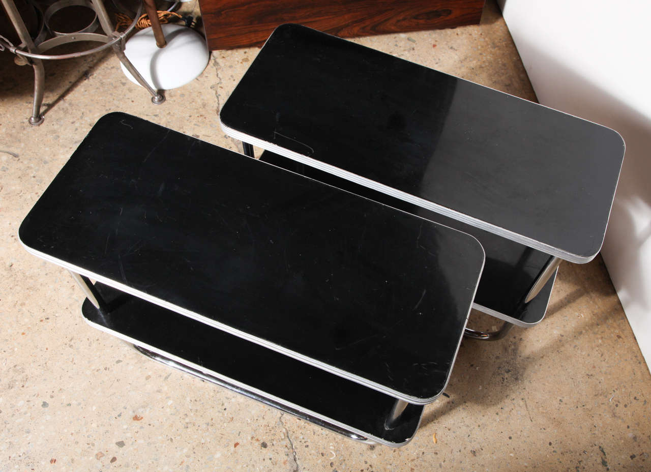 pair of narrow Art Deco Royal Chrome Side Tables In Good Condition In Bainbridge, NY