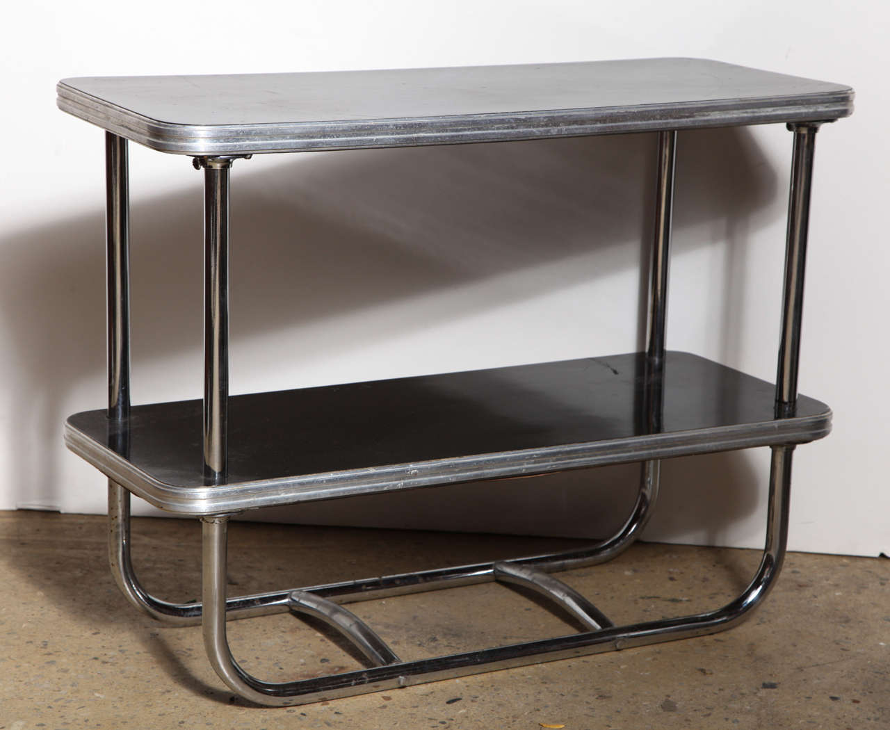 pair of narrow Art Deco Royal Chrome Side Tables 2