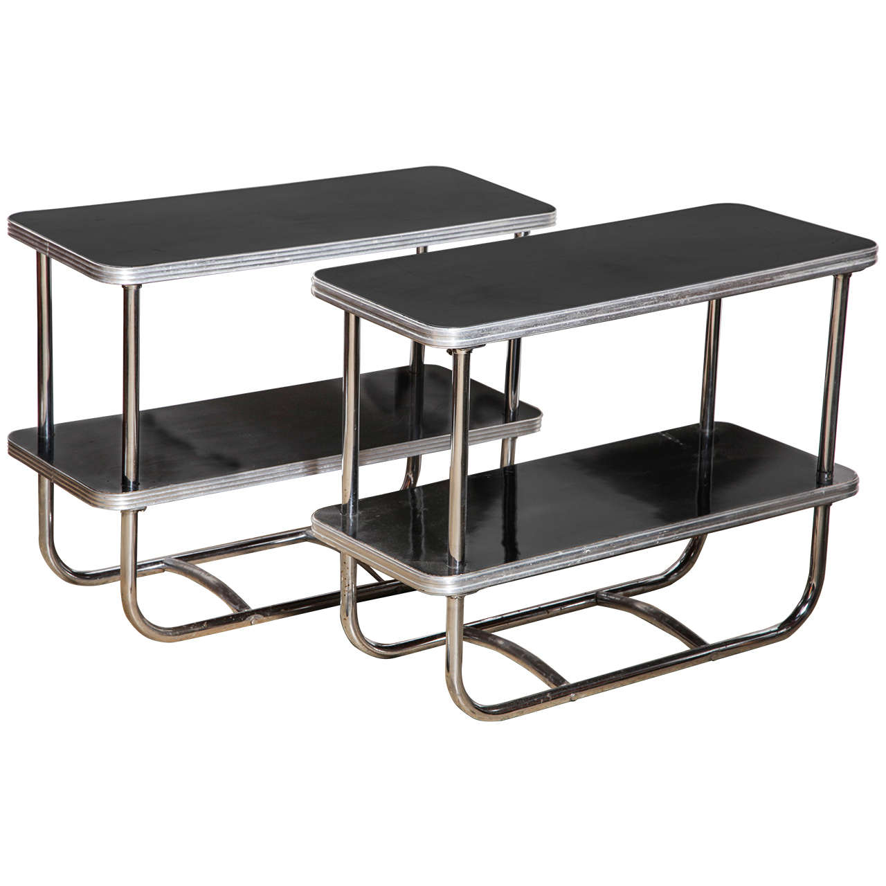 pair of narrow Art Deco Royal Chrome Side Tables