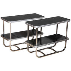 Antique pair of narrow Art Deco Royal Chrome Side Tables