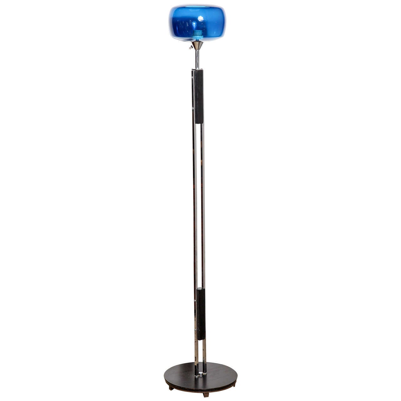 Danish Modern Nickel Floor Lamp with Cobalt Blue Glass Shade For Sale