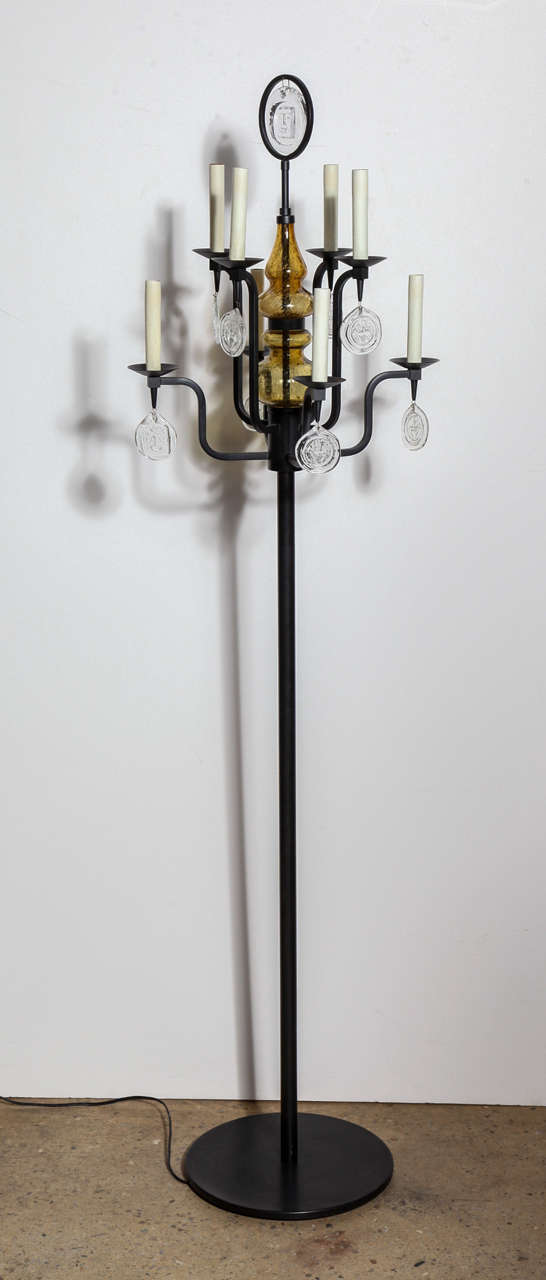 Erik Hoglund EightArm Black Iron and Glass Candelabra Floor Lamp For