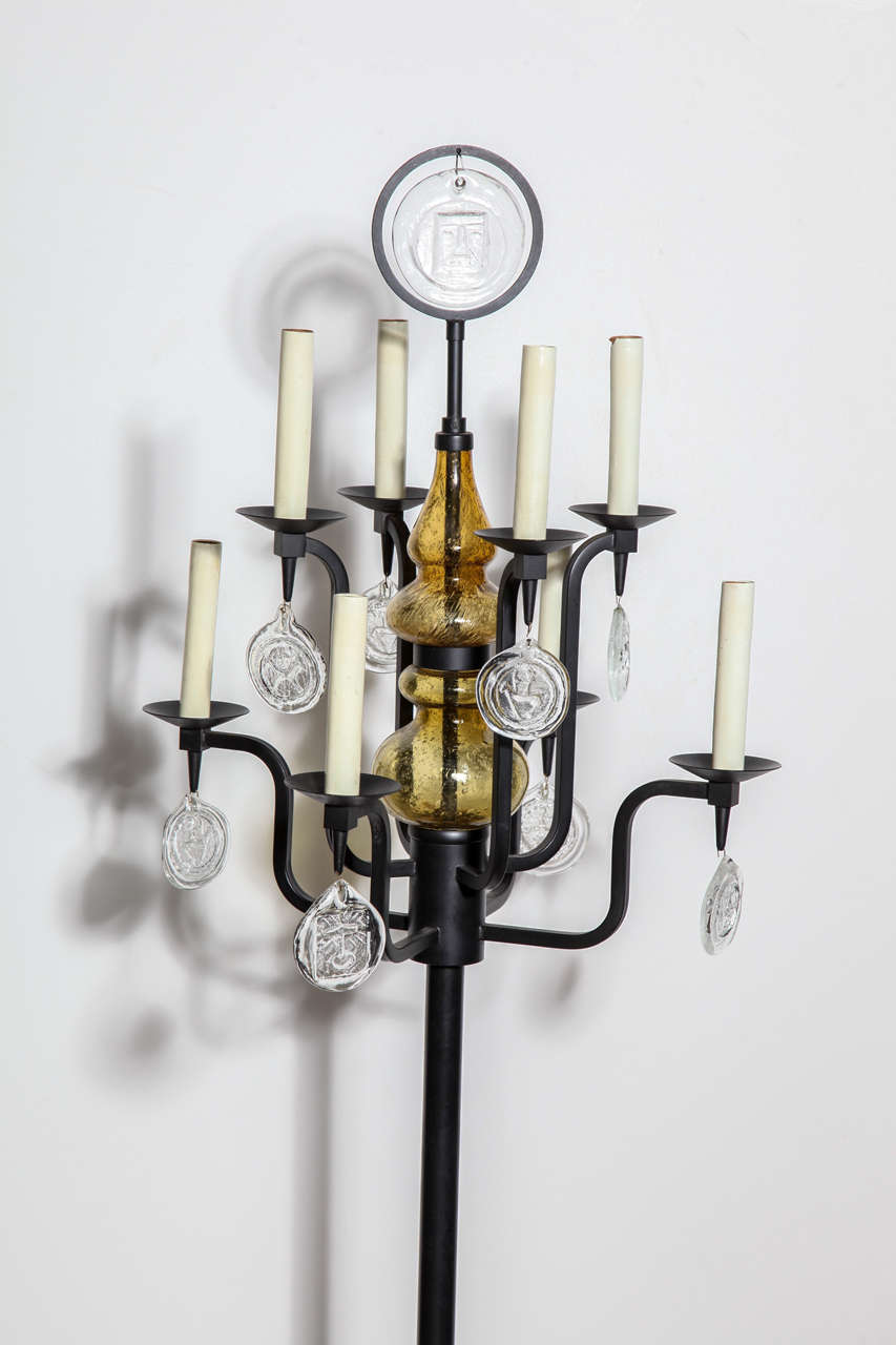 Erik Hoglund for Boda Nova Black Iron and Glass Eight Arm Candelabra