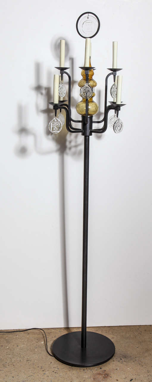 Erik Hoglund for Boda Nova Black Iron and Glass Eight Arm Candelabra