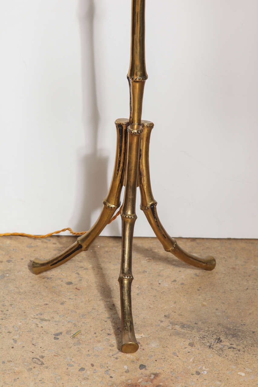 Maison Bagues Brass Faux Bamboo Tripod Floor Lamp with Black Shade