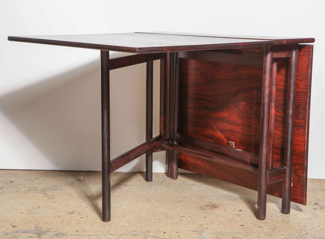 Compact, Folding Danish Rosewood DropLeaf Dining Table at 1stdibs