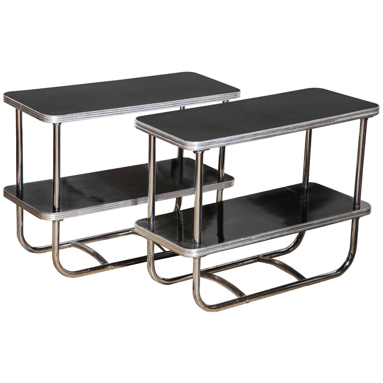 pair of narrow Art Deco Royal Chrome Side Tables at 1stdibs