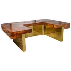 Very Rare Brass Bottom Directional Cityscape Desk by Paul Evans