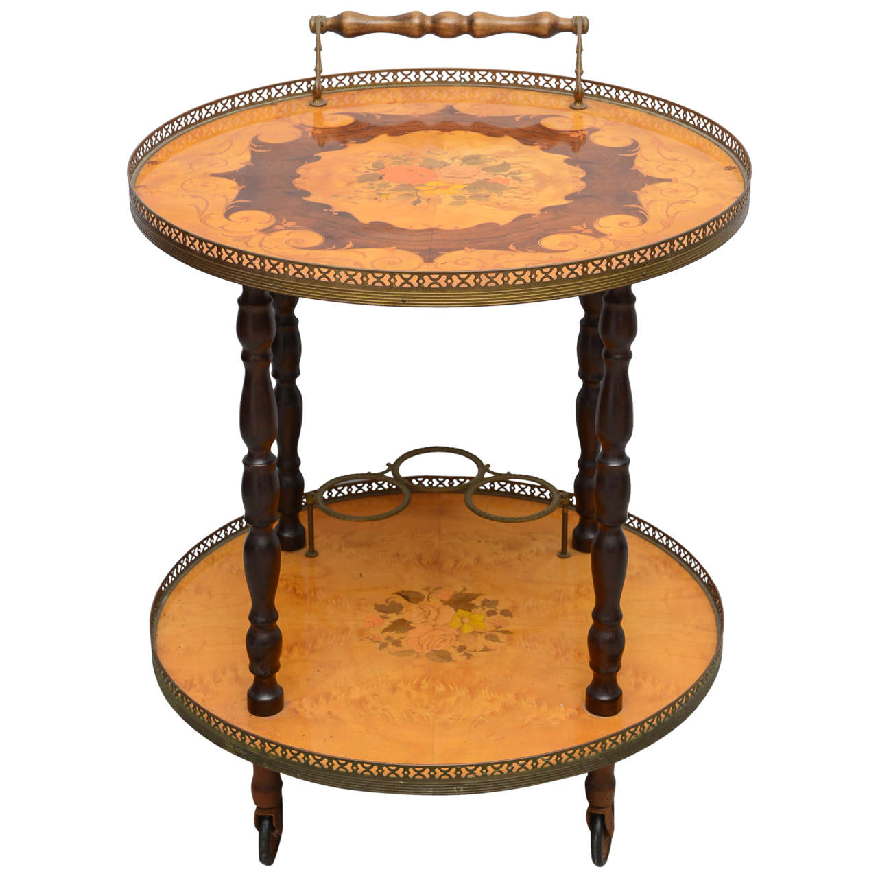 Italian Marquetry Bar Cart or Tea Trolley by Sorrento, 1960s