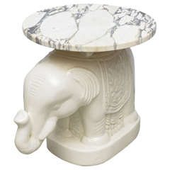 Vintage Ceramic Elephant with Carrara Marble Top, Italy, 1970