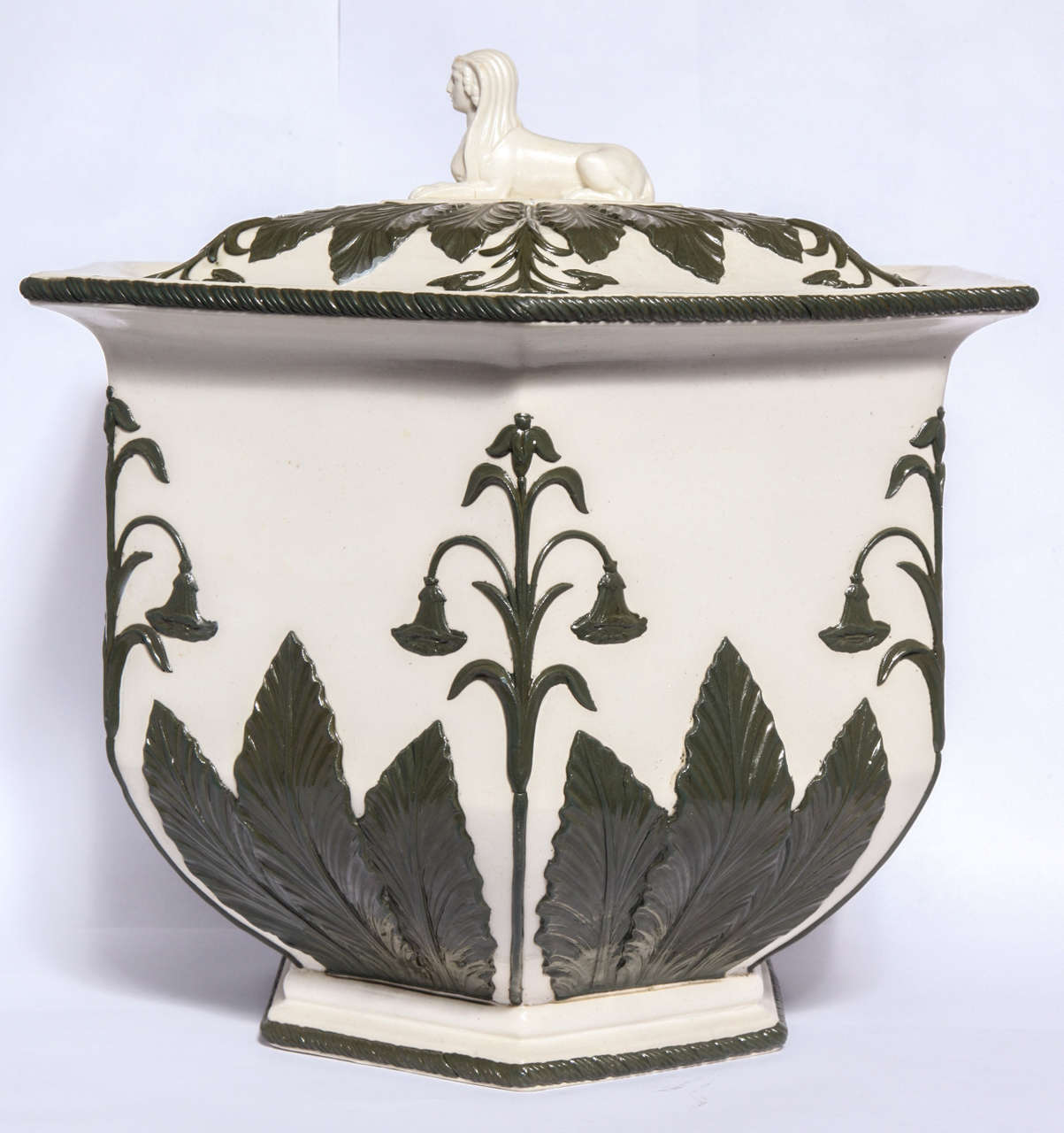 Rare Signed Spode Glazed Stoneware Covered Hexagonal Bowl For Sale 3