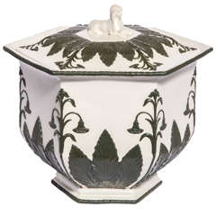 Antique Rare Signed Spode Glazed Stoneware Covered Hexagonal Bowl