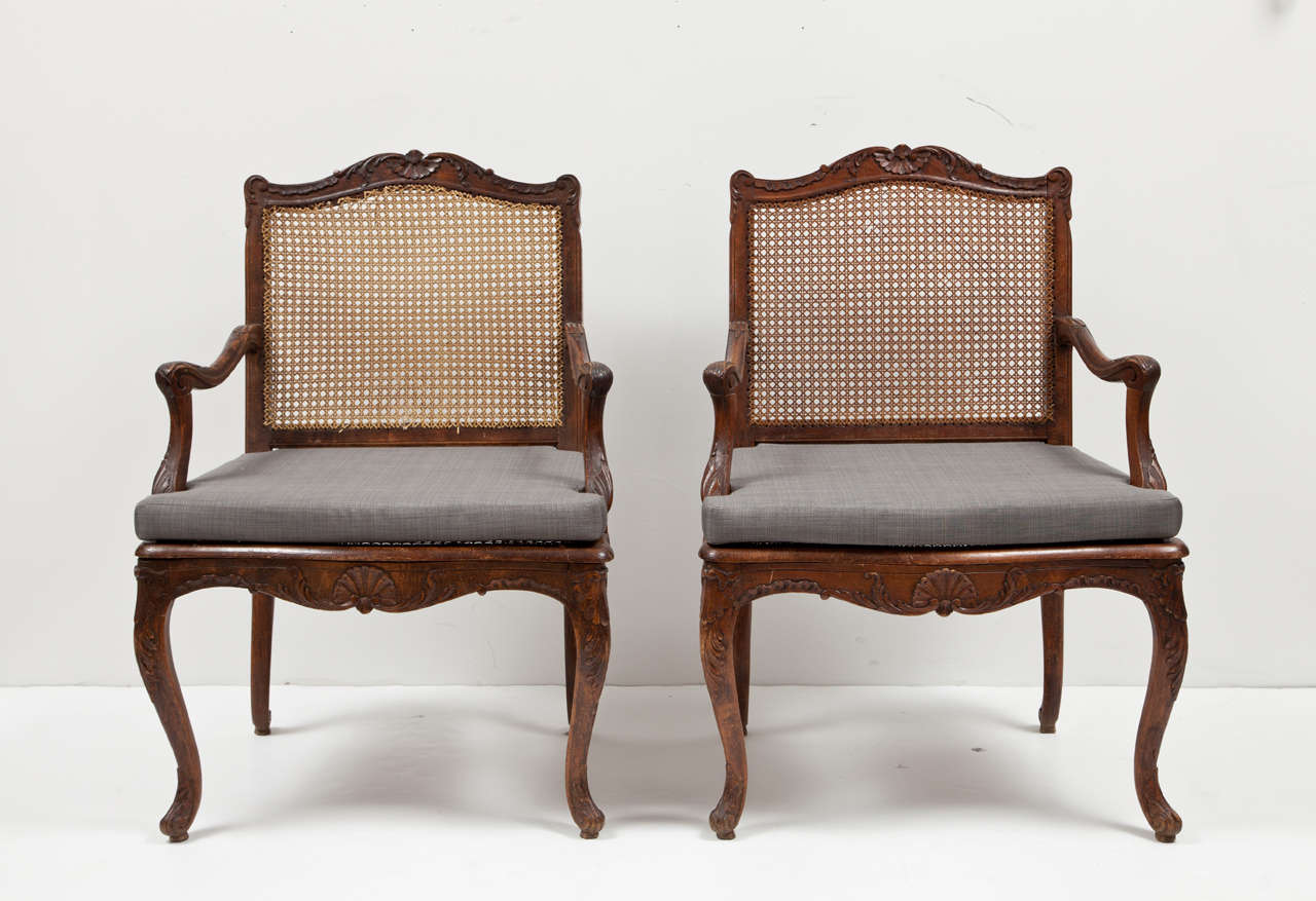 Elegant Pair of Caned Walnut Chairs