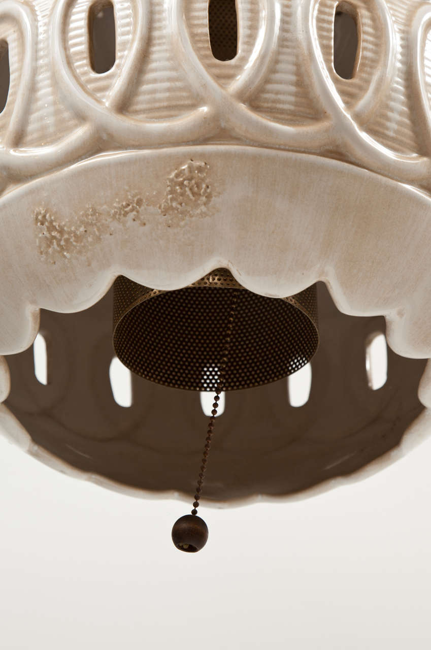 Georges Pelletier Style Ceramic Pendant Light In Excellent Condition In New York, NY