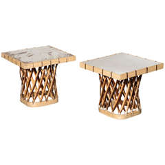 Pair of Handmade Mexican Hide and Wood Tables