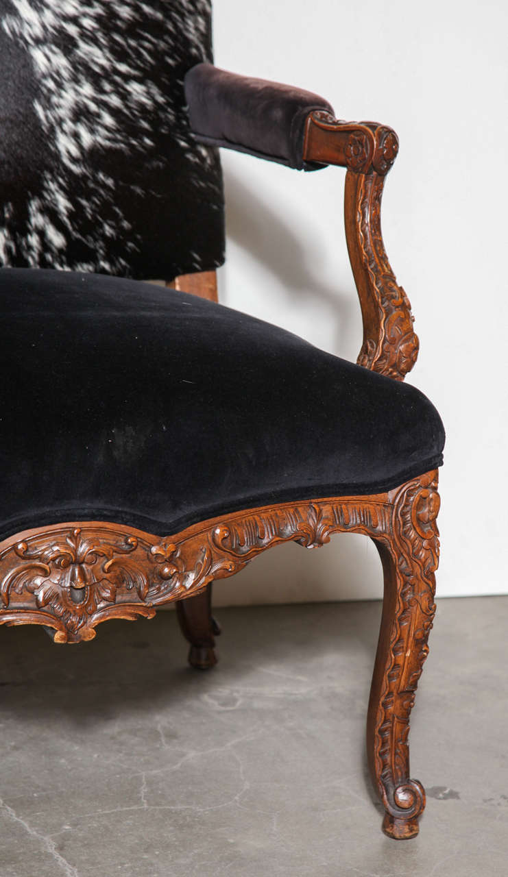 British 19th Century English Chair with Hide Back and Black Velvet Seat