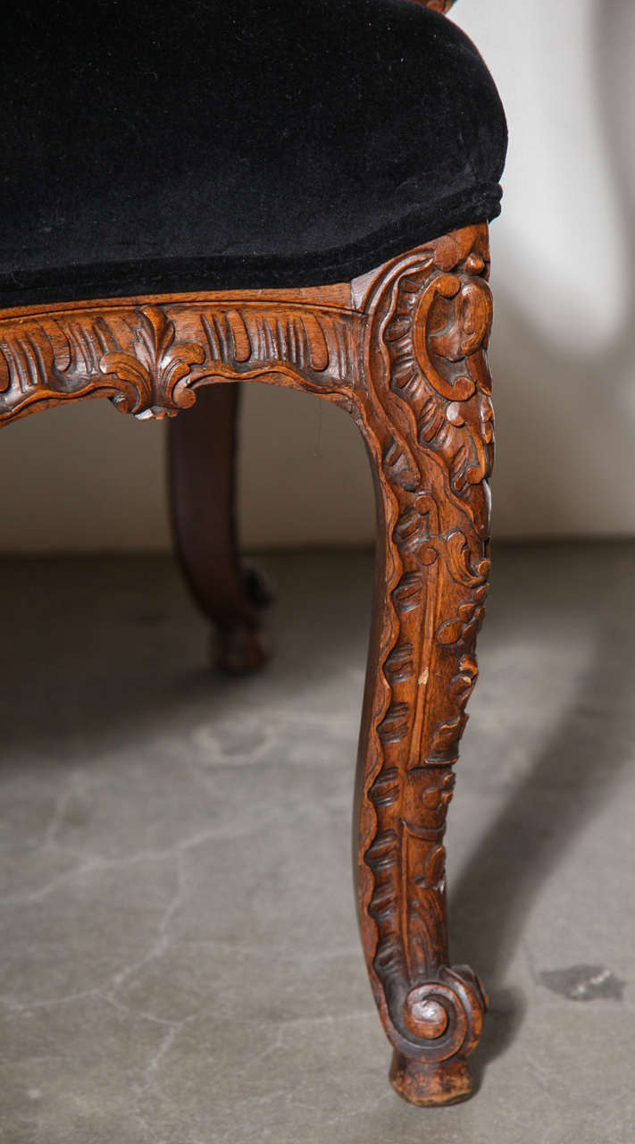 Mahogany 19th Century English Chair with Hide Back and Black Velvet Seat