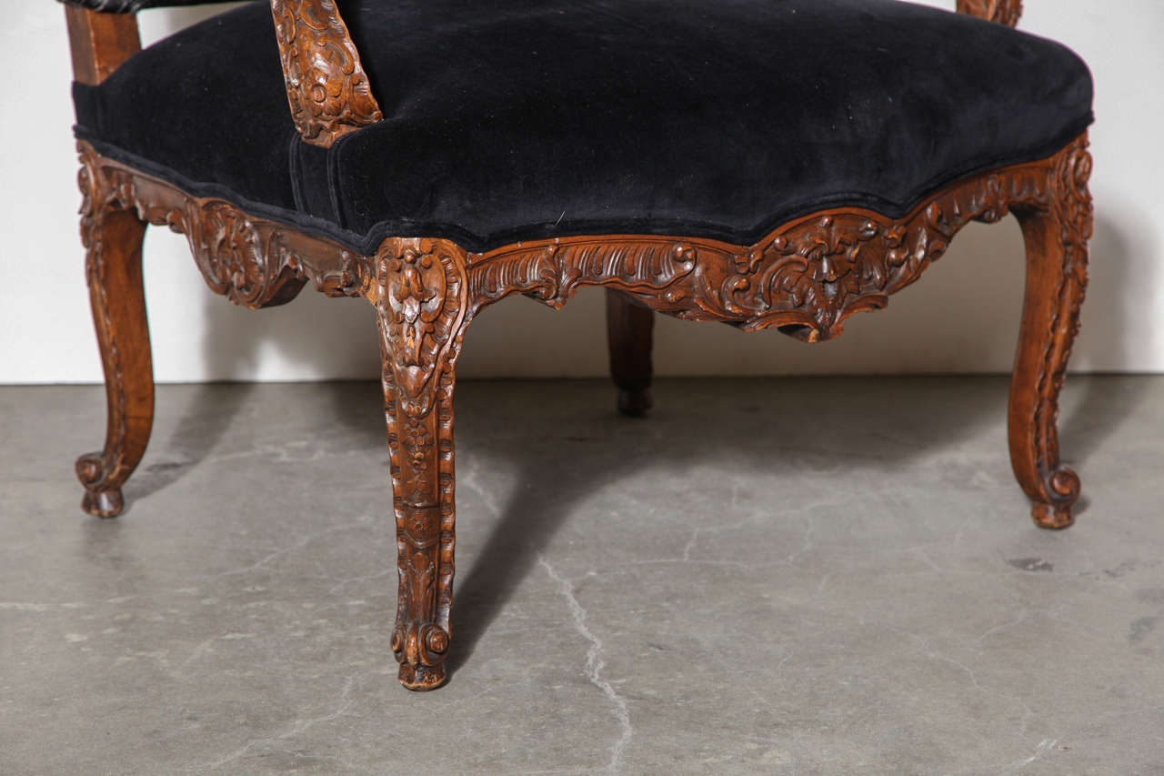 19th Century English Chair with Hide Back and Black Velvet Seat 1