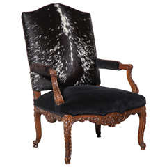 19th Century English Chair with Hide Back and Black Velvet Seat