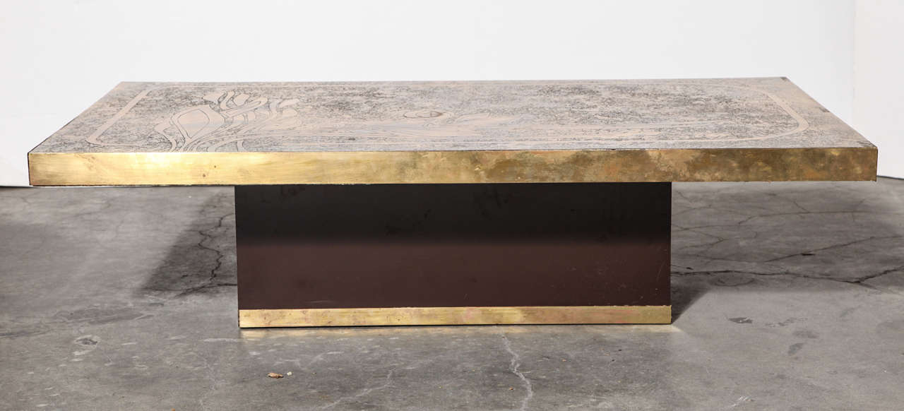 Mid-Century Modern 1960s French Etched Bronze Coffee Table For Sale