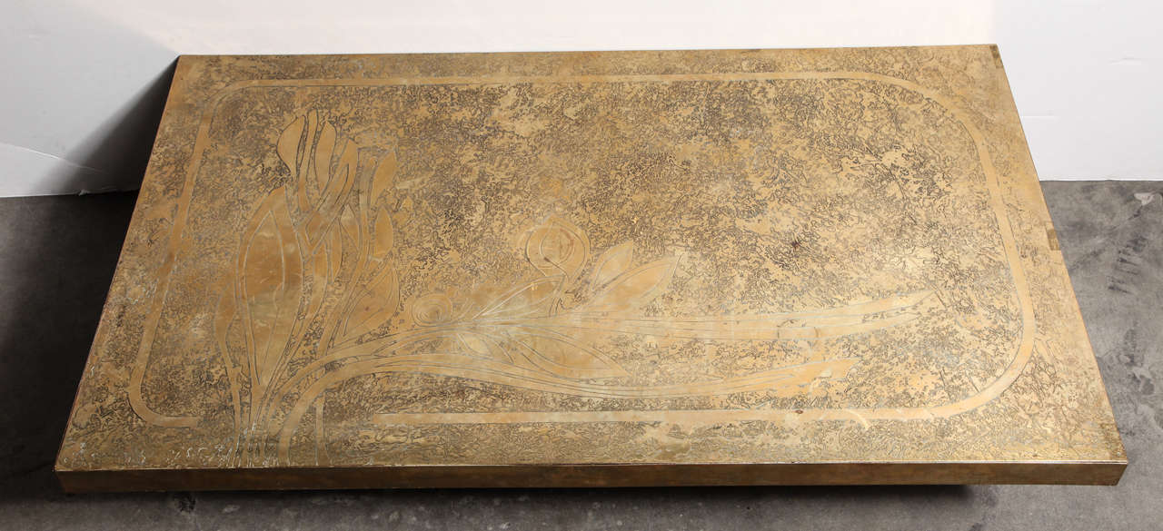 1960s French Etched Bronze Coffee Table In Fair Condition For Sale In Chicago, IL
