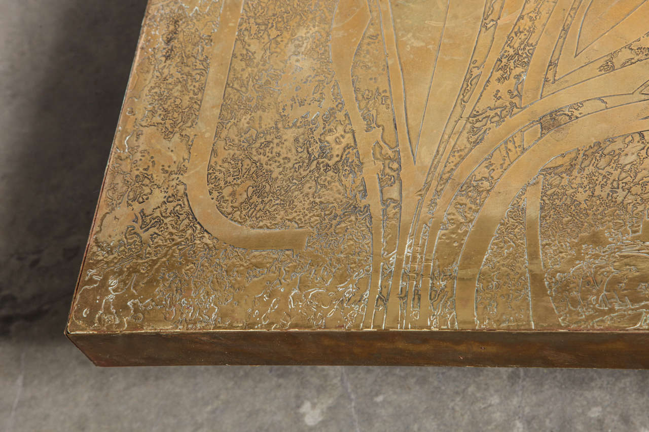 Mid-Century Modern 1960s French Etched Bronze Coffee Table