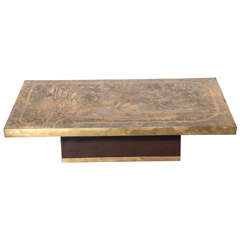 Signed 1960s French Etched Bronze Coffee Table 12
