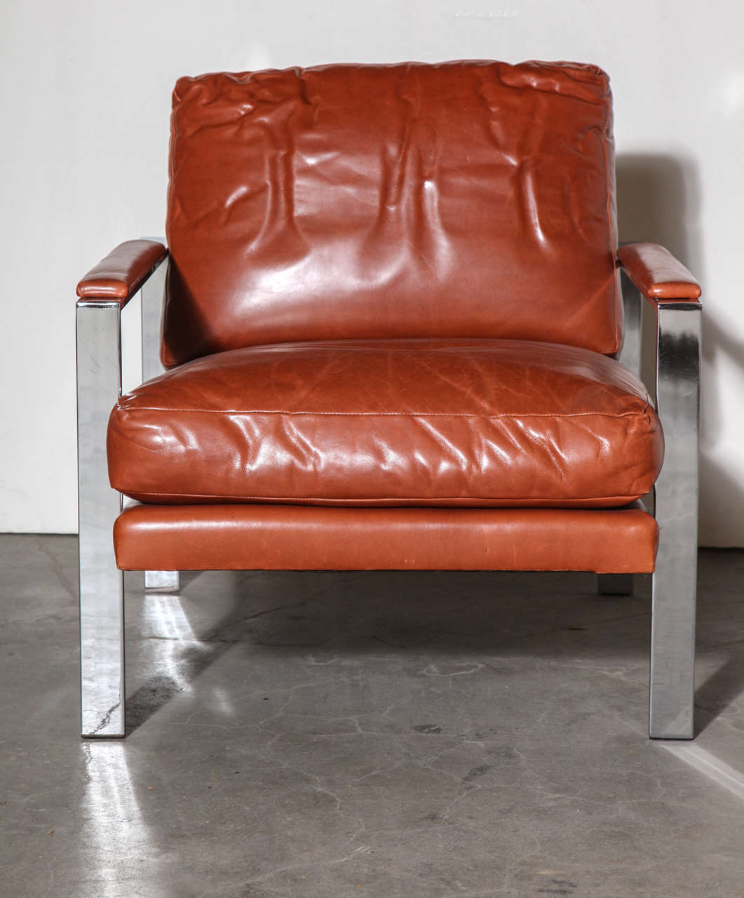 Milo Baughman leather and chrome chair, newly upholstered in Edelman leather.