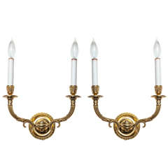 Pair of Vintage Brass Sconces with Shades