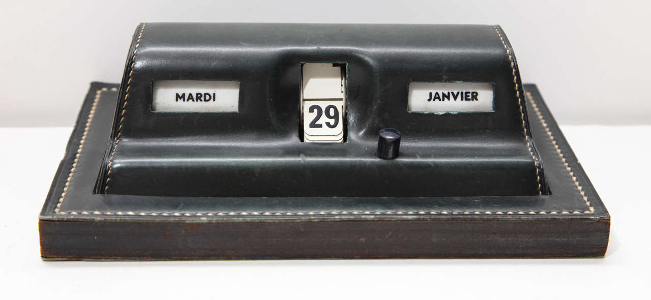 Hermès Dupre Lafon Tischkalender aus grünem Leder, signiert