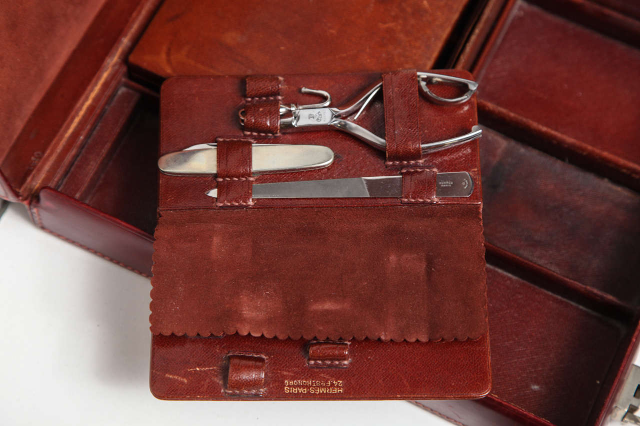 Hermès Leather Deco Travel Case with Fittings, Stamped on all Pieces 1