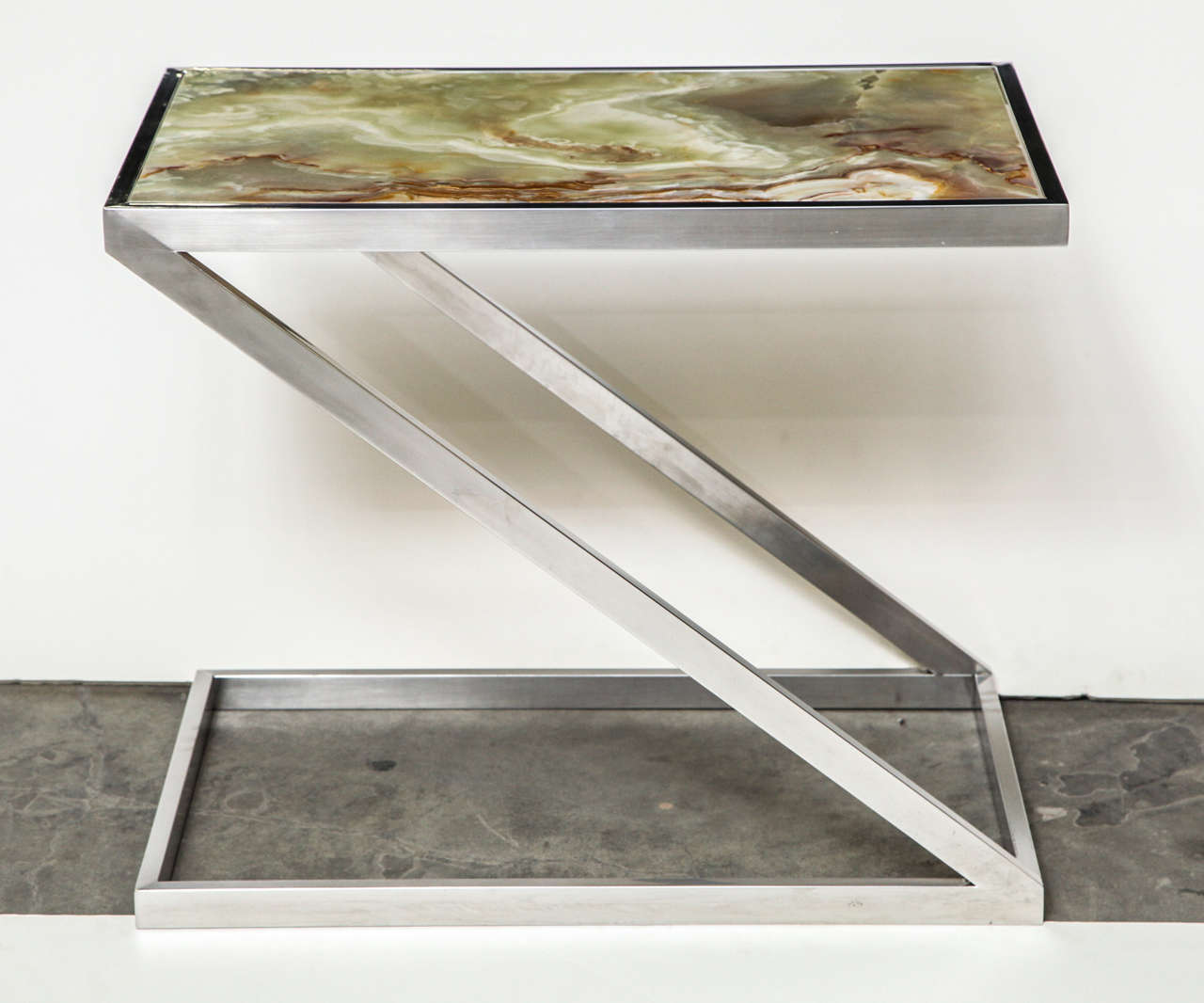 Phenomenal Italian Onyx and Chrome Side Table In Excellent Condition In Chicago, IL