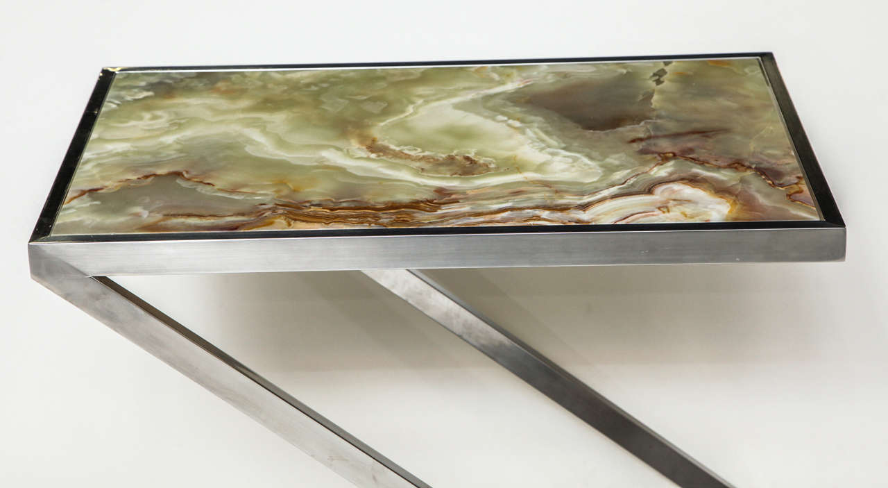 Late 20th Century Phenomenal Italian Onyx and Chrome Side Table