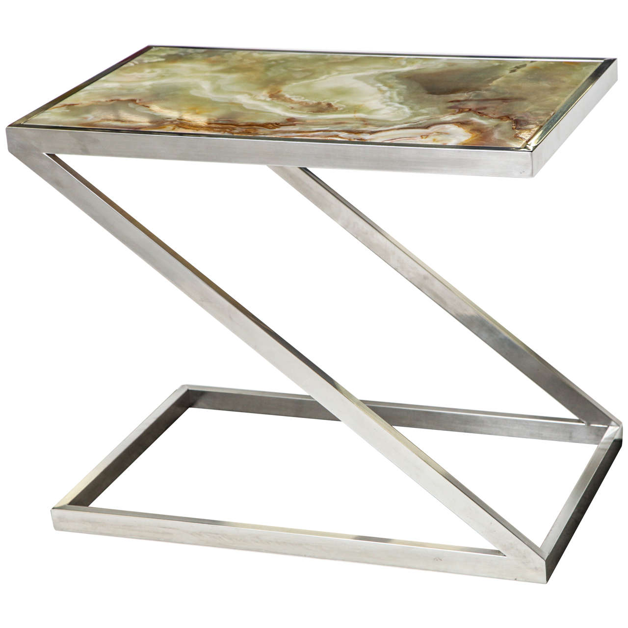 Phenomenal Italian Onyx and Chrome Side Table