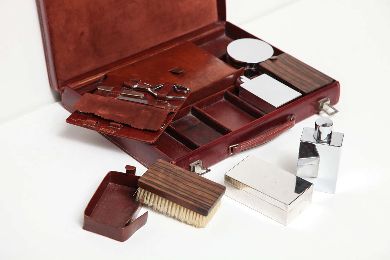 Hermès Leather Deco Travel Case with Fittings, Stamped on all Pieces
