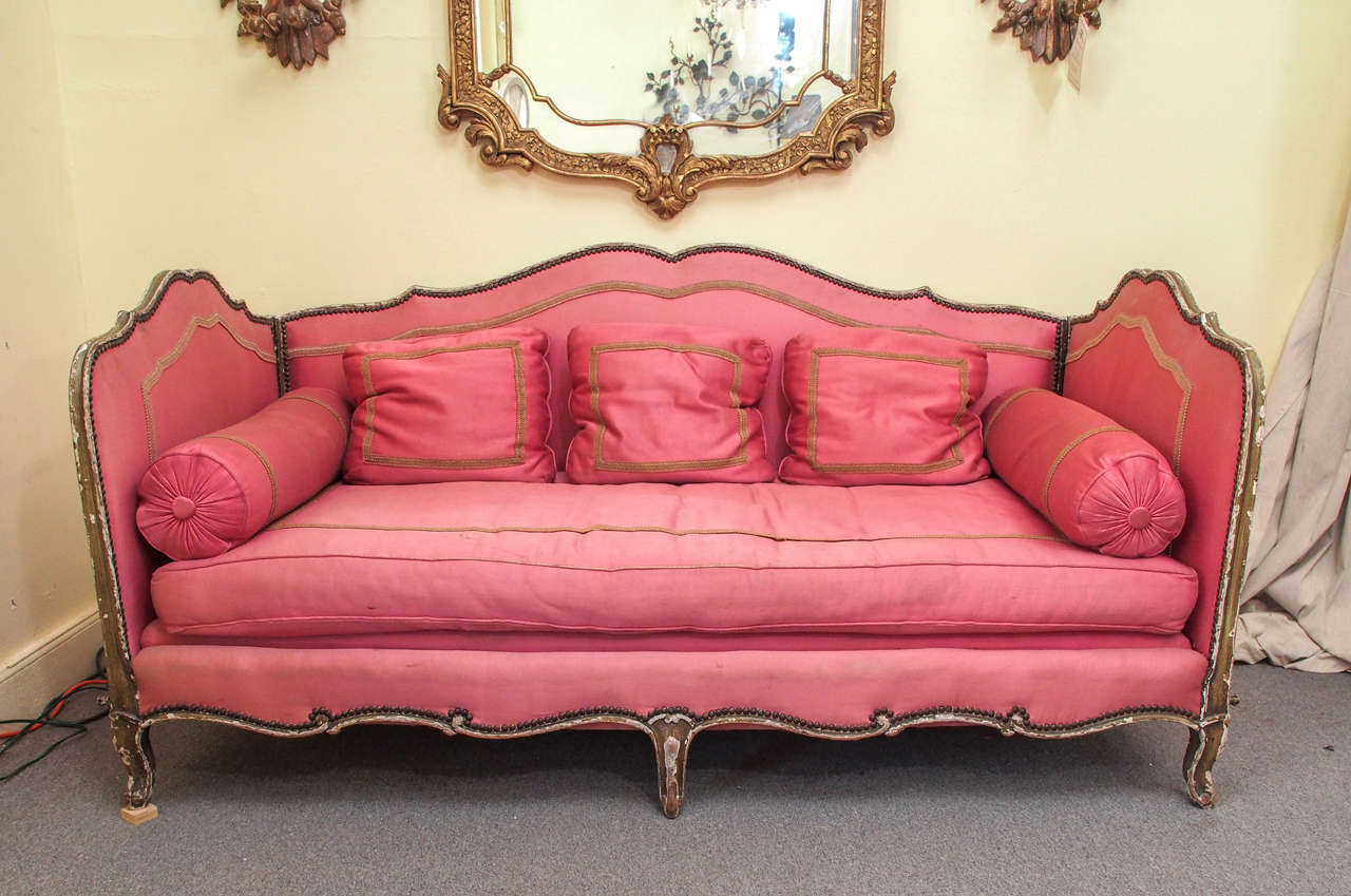 Early 20th Century French Lit De Repos with Carved Painted Wood Frame