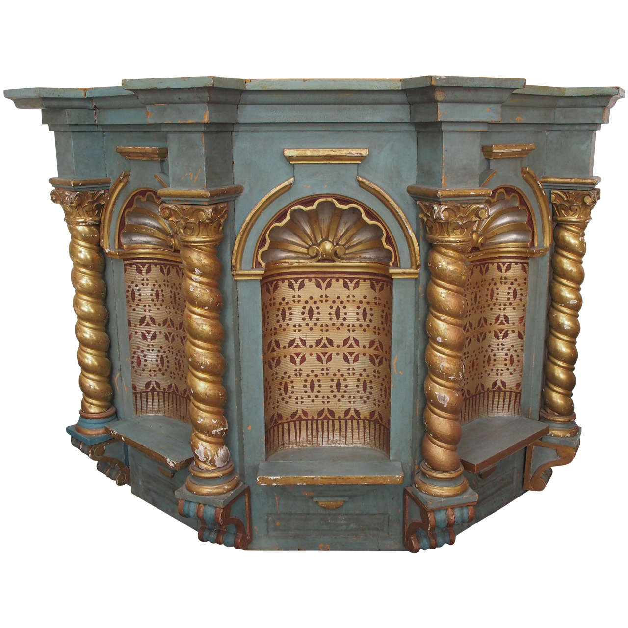 Richly Carved Painted and Giltwood Italian Church Alter like Structure For Sale