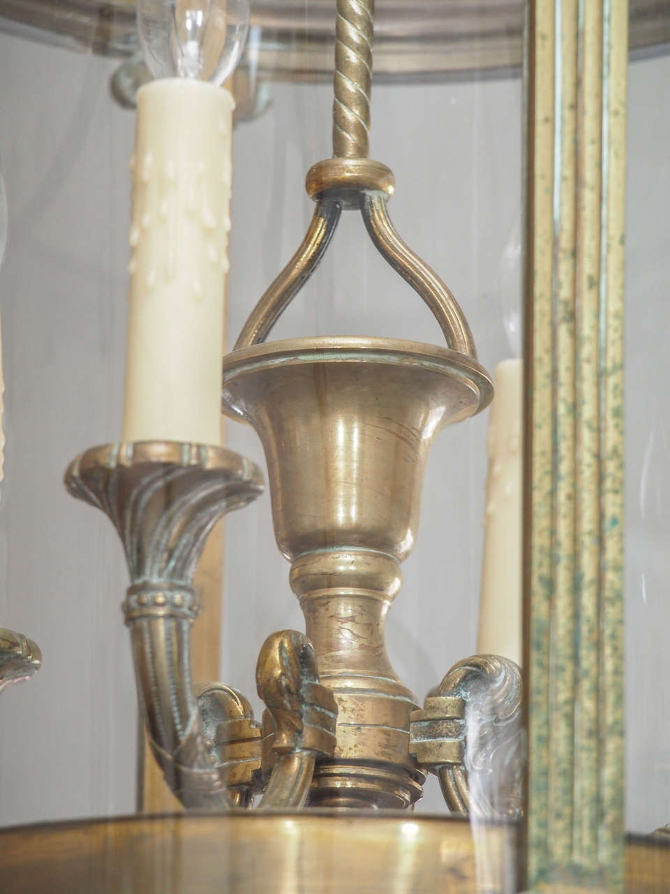 French Cylindrical Glass Paneled and Brass Lantern & Ionic Columns For Sale 1